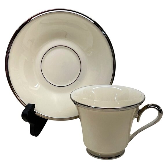 4 Lenox China Dimension Collection Solitaire Platinum Cup and Saucer Sets - Picture 2 of 9